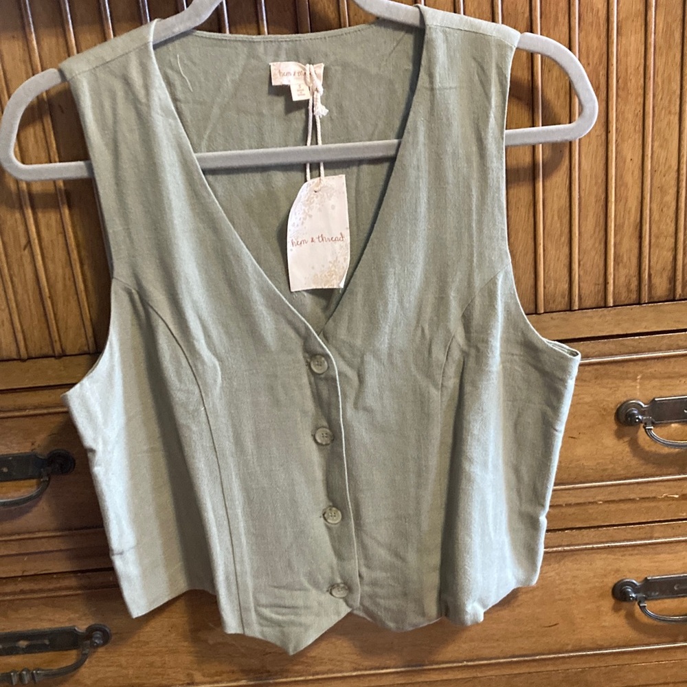 HEM & THREAD Sage Green Button-Down Vest - Picture 3 of 8